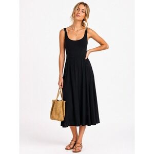 Market & Spruce Ravyn Dress Black Sleeveless Midi‎ Scoop Neck Size L NWT